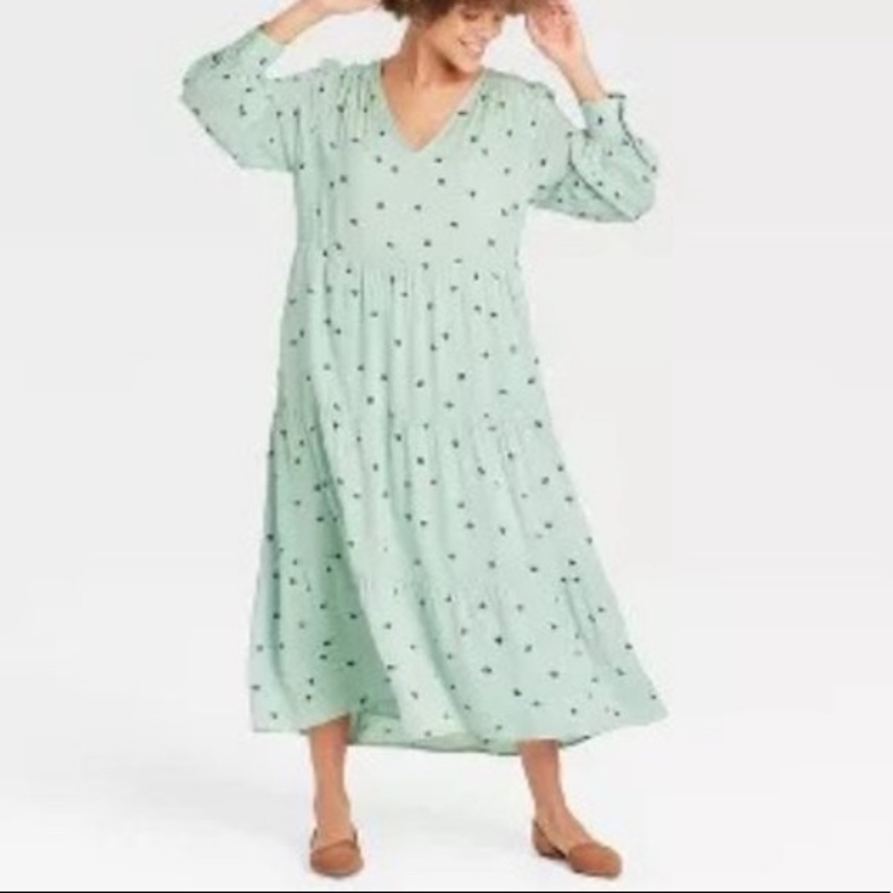 (XL)- A New Day Long Sleeve Tiered Dress